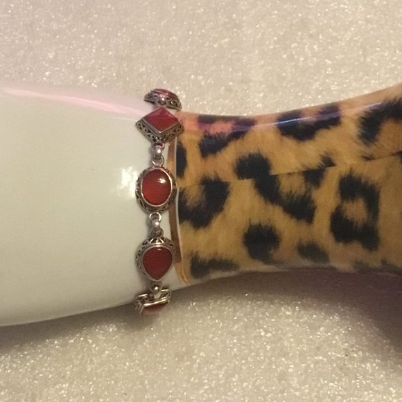 Gorgeous and vintage sterling silver carnelian stone bracelet - Picture 5 of 12